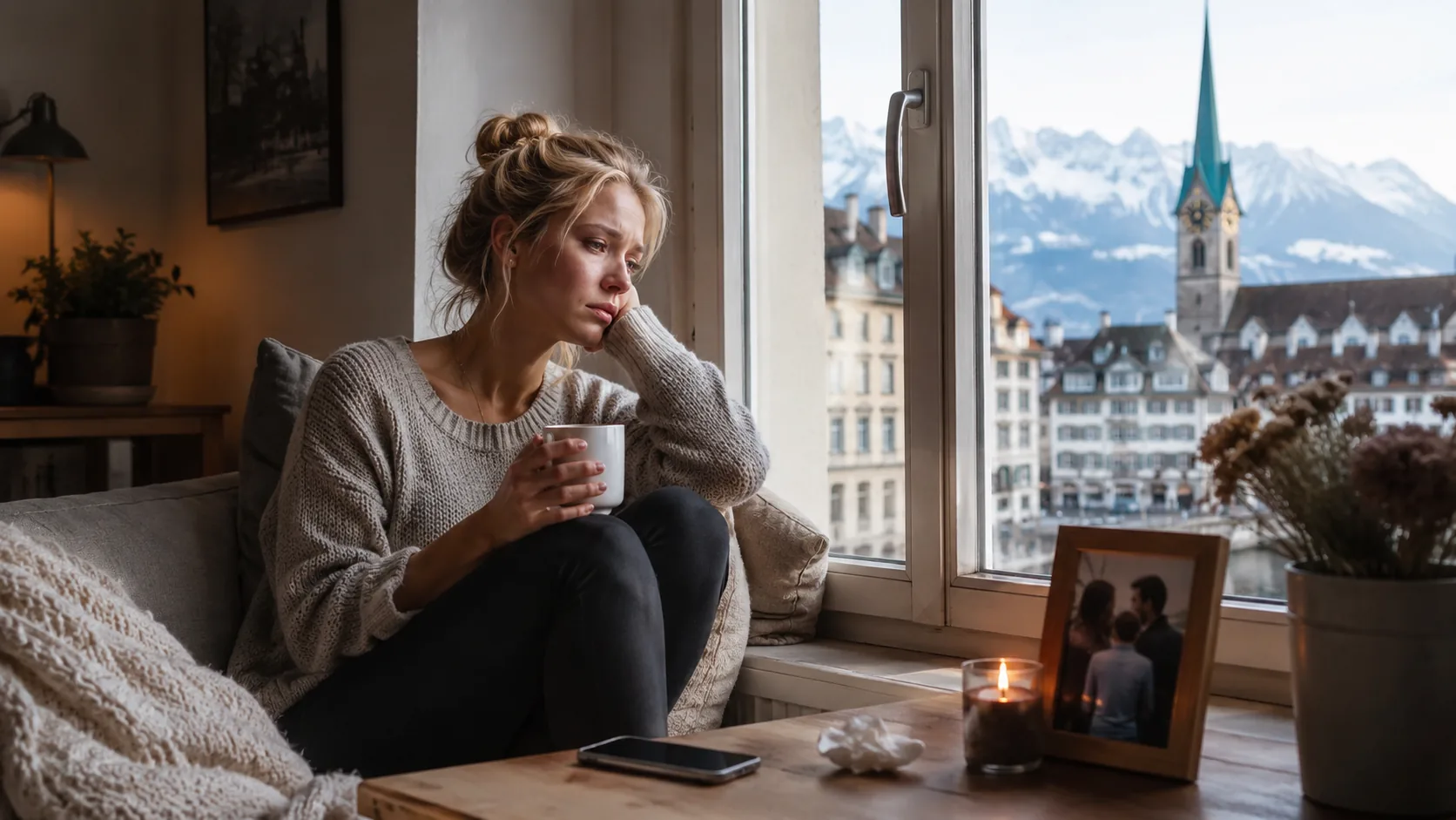 Femme en Suisse traversant une rupture amoureuse
